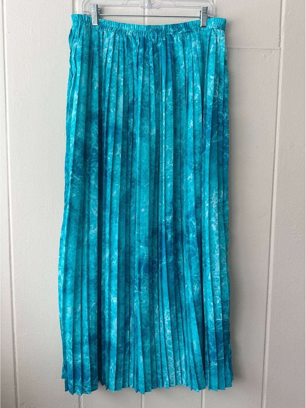 Michael Kors Teal Blue Turquoise Waters Tie Dye Pleated Maxi Skirt Size Large